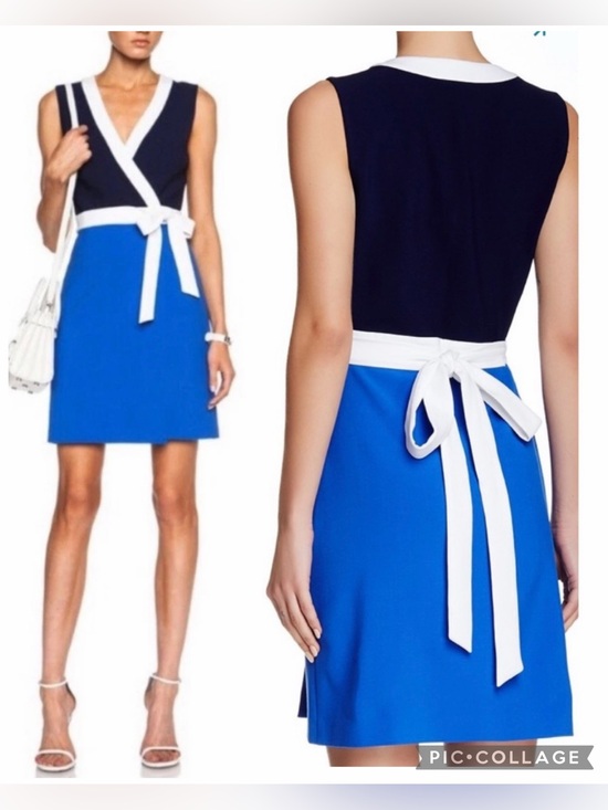 Diane Von Furstenberg Dresses & Skirts - Diane Von Furstenberg DVF Gracie Wrap Dress Sz 6 Blue White V-neck Color Block